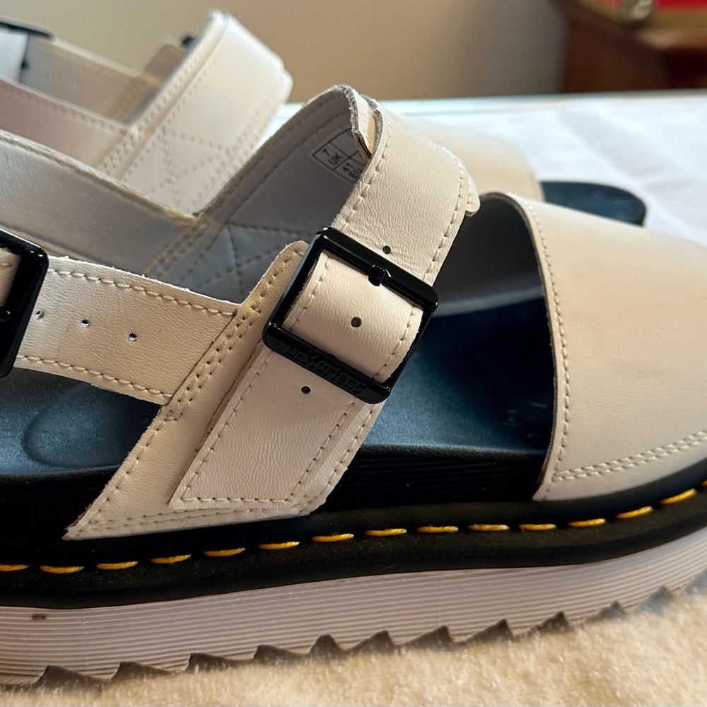 Dr. Martens White Leather Sandals with Black Accents